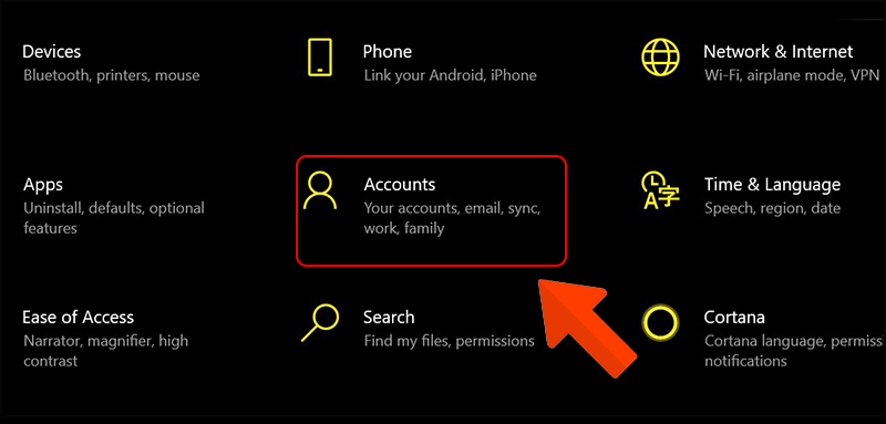 Chọn Accounts